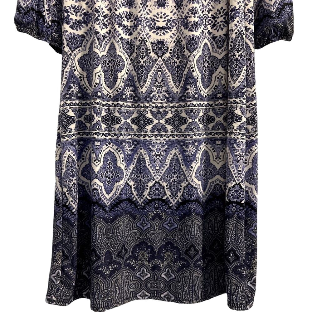 Mlle Gabrielle Dress Size Medium Blue Patterned Boho Scoop Neck 3/4 Sleeves - Picture 3 of 7